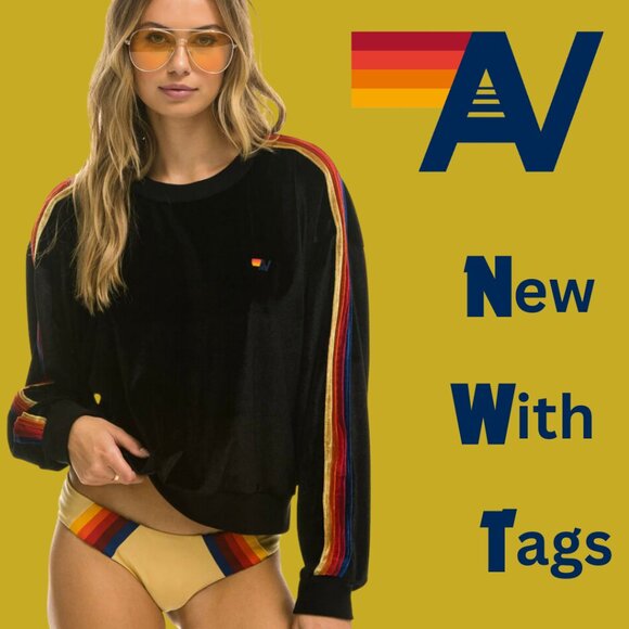 Aviator Nation Tops - Aviator Nation Classic VELVET Relaxed Sweatshirt  - BLACK - NWT -